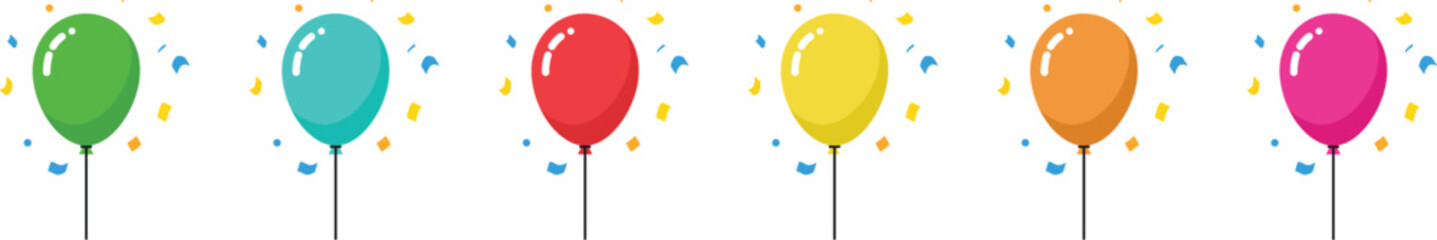 Colorful Party Balloon Decoration Icon Set for Birthday Celebration and Festival Design vector