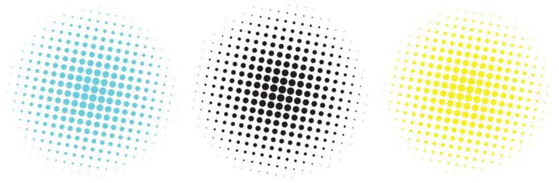 Halftone gradient set . Dotted gradient, smooth dots spraying and halftones dot background seamless horizontal geometric pattern vector template. Abstract dot gradient halftone pattern illustration