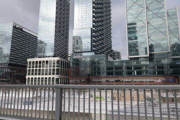 Naklejka premium King West Village, or the multi-unit, mixed-use complex with The Well, a shopping mall, facing Front St W (between Bathurst and Spadina), viewed from Iceboat Terrace, Toronto
