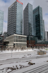 Naklejka premium King West Village, or the multi-unit, mixed-use complex with The Well, a shopping mall, facing Front St W (between Bathurst and Spadina), viewed from Iceboat Terrace, Toronto
