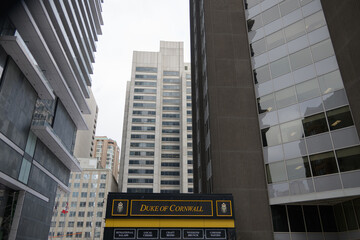 Naklejka premium sign at Duke of Cornwall, a restaurant, located at 400 University Av (seen here from Simcoe St), Toronto