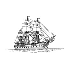 pirate boat ship unique minimal vector silhouette illustration with white background