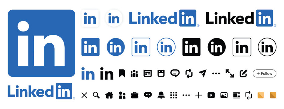 LinkedIn social media icons and logos in various styles