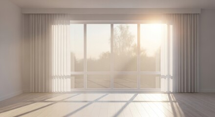 Fototapeta premium Bright Empty Room with Large Windows.