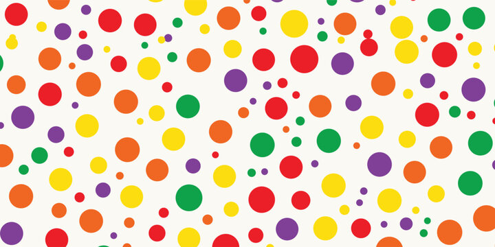 Bright birthday polka dot seamless pattern. Colorful repeated round confetti background. Cute dotted wallpaper for Easter wrapping paper, birthday decoration design, kid bday nursery decor