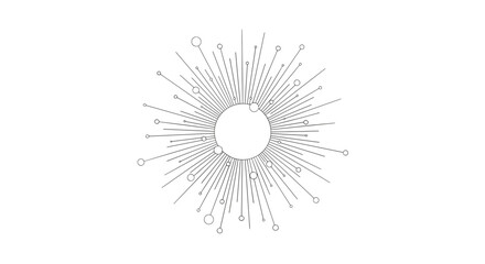 Obraz premium Artistic sunburst line drawing with rays of varying lengths and small circles creating a decorative abstract radial pattern.