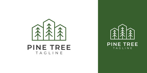 Pine Tree Logo with Creative Concept Idea Vector Design