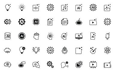set of artificial intelligence icons, technology, ai generator