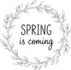 Obraz premium Spring wreath line art with text, seasonal nature illustration