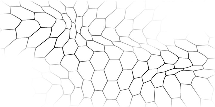 Abstract design featuring a continuous hexagonal pattern forming a wave-like structure on a white background.