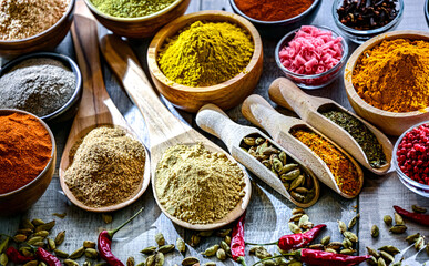 Fototapeta premium Composition with assorted spices and herbs