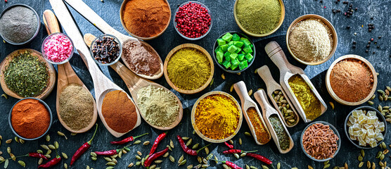 Composition with assorted spices and herbs © monticellllo