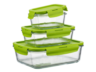 Stackable Glass Food Storage Containers with Green Airtight Lids