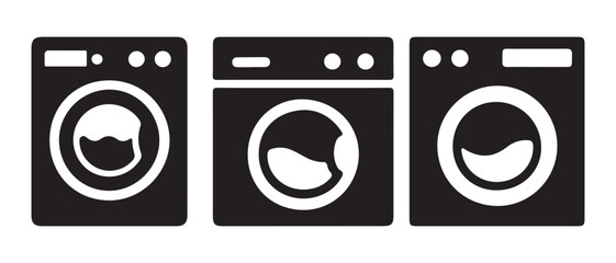 Washing Machine Icons Set. Different Cycles and Load Sizes.