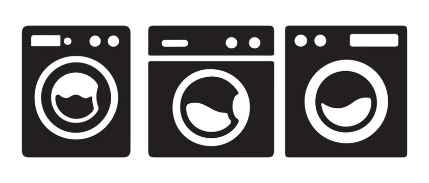 Washing Machine Icons Set. Different Cycles and Load Sizes.