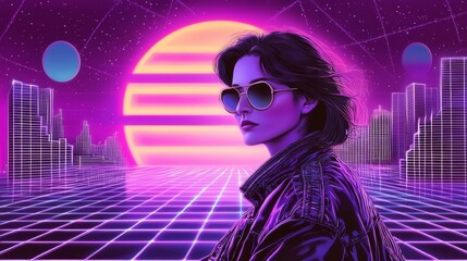 Experience the vibrant energy of a retro wave music festival.
