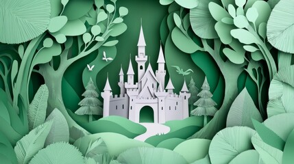 Discover the enchanting beauty of a stylized castle amidst crafted landscapes.