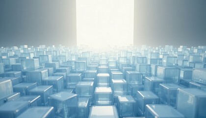 Fototapeta premium Many translucent blue cubes in a bright light geometric