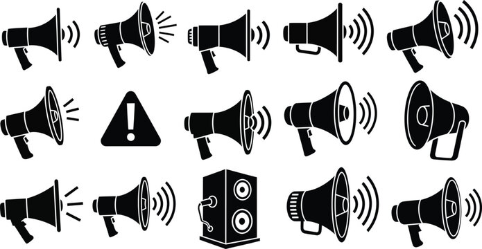 Collection of various megaphone and speaker icons
