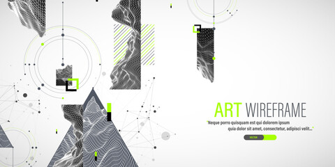 Obraz premium Abstract art wireframe background. Modern science or technology art elements. Surface illustration.