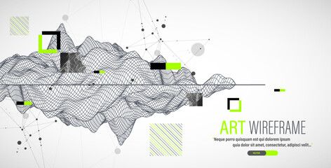 Obraz premium Abstract art wireframe background. Modern science or technology art elements. Surface illustration.
