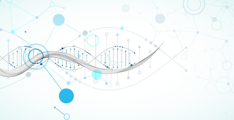 Obraz premium Abstract image of DNA molecule on wireframe wave. Scientific vector background.