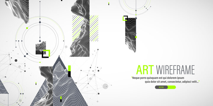 Abstract art wireframe background. Modern science or technology art elements. Surface illustration.