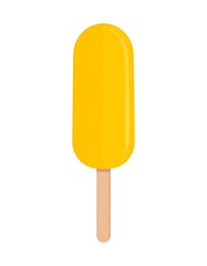 A simple, digital illustration of a yellow popsicle on a wooden stick, isolated against a white background, suggesting refreshment