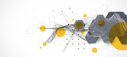 Fototapeta na wymiar Abstract composition with wireframe hexagons, dots, and lines. Vector