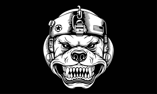 Black and White Bulldog Warrior Mascot for Security and Military Branding