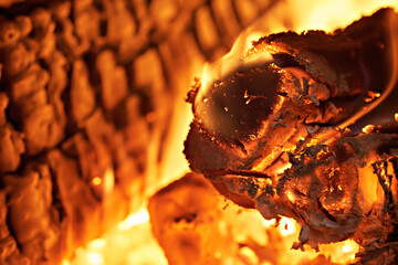 The image shows a burning briquetted fuel log in a fire. They burn cleaner, hotter, more efficiently, and longer than regular firewood.
