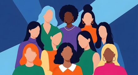 Diverse group of women illustration with various skin tones and hairstyles