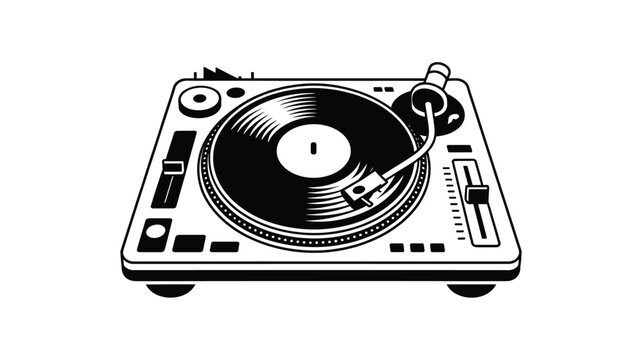 A minimalist vector illustration of a turntable on a white background