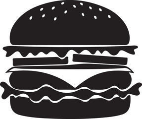Monochrome illustration of a hamburger with sesame seeds on a bun