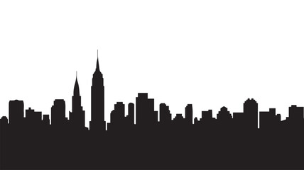 Fototapeta premium Dynamic black and white vector illustration of a modern urban city skyline silhouette, showcasing iconic architectural structures and towering skyscrapers against a clear background