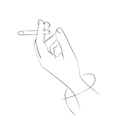 Obraz premium One continuous line drawing on white isolated background. Minimalism linear illustration. cigarette, hand, holding, smoke, woman, health, person, addiction, smoker, tobacco