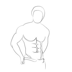 Fototapeta premium One continuous line drawing on white isolated background. Minimalism linear illustration. man, sport, bodybuilder, athlete, muscle, muscular, male, body, fitness, bodybuilding