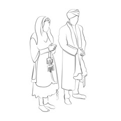 One continuous line drawing on white isolated background. Minimalism linear illustration. india, bride, wedding, groom, love, indian, ceremony, couple, tradition, culture