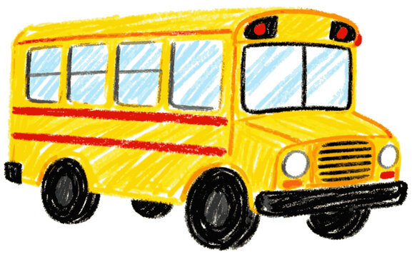 Crayon drawing of yellow School Bus