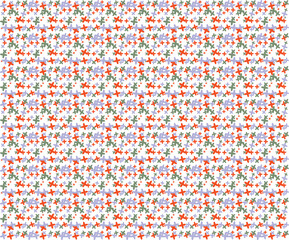 Seamless Pattern Watercolor Abstract Star Floral Shapes Orange Blue Green on White Background