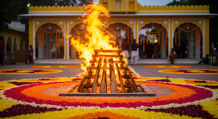 Holika Dahan Sacred Bonfire Ritual Celebrated During Holi Festival in India
