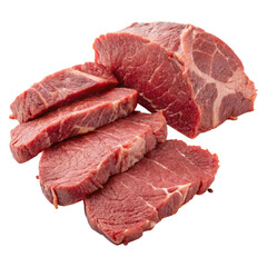Obraz premium Sliced raw roast beef cuts isolated on a clean white background perfect for culinary presentations