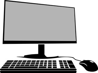 Fototapeta premium Black and White Desktop Computer Monitor Keyboard and Mouse Vector Illustration