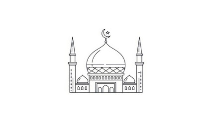 Naklejka premium Symmetrical and linear illustration of a majestic mosque against a plain background