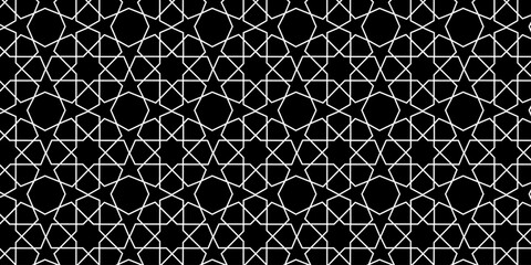 Islamic geometric pattern background featuring repeating symmetrical line art inspired by traditional Arabic and Middle Eastern ornament design, suitable for decorative, cultural, and modern creative
