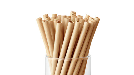 rolled wafer sticks in clear glass container isolated on white background