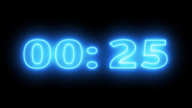 30 second countdown timer neon light numbers from 30 to 0. neon number text glowing motion countdown timer 30 sec animation Glowing Numbers from 30 to 0 second, animation, colorful, digit, future
