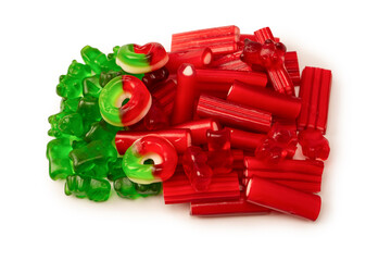 Assorted colorful gummy candies isolated on a white background. Jelly  sweets.