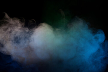 Blue and yellow steam on a black background.