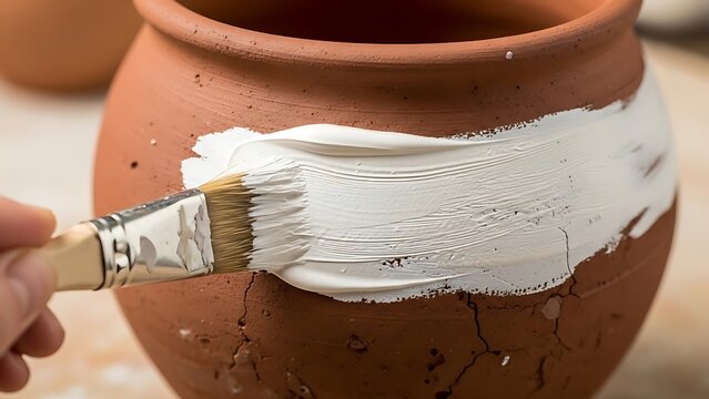 Hand Painting a Terracotta Clay Pot with White Paint
